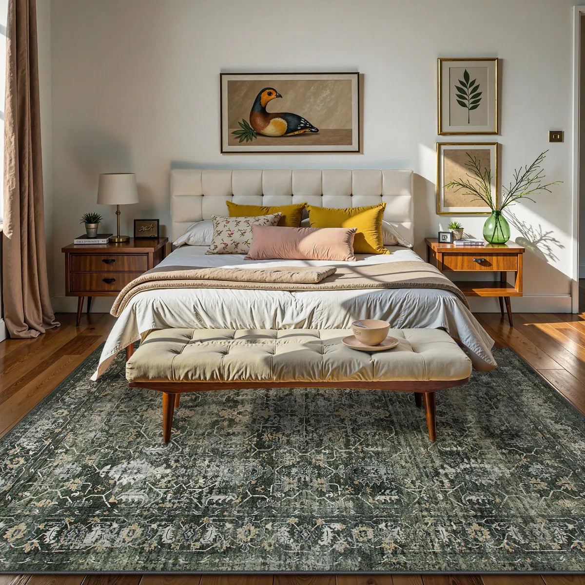 Margot Washable Vintage Distressed Dark Green Rug