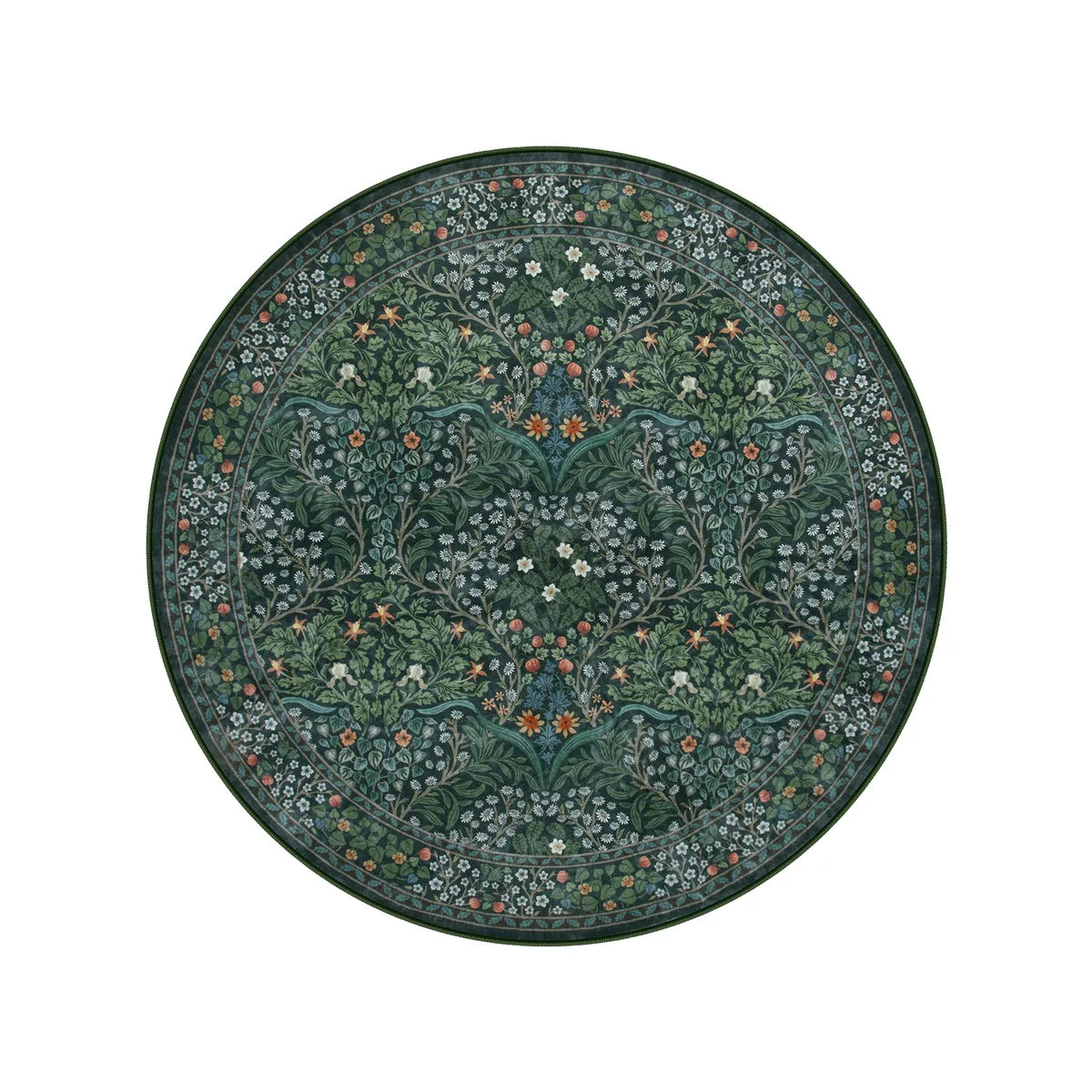 Giverny Washable Maximalism Vintage French Floral Dark Green Rug