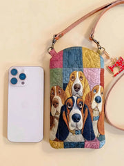 Basset Hound Patchwork Quilted Slim Phone Crossbody Bag