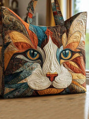 Animal-print orange cat print quilted tote bag