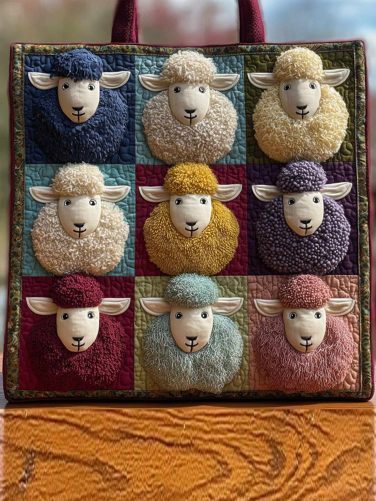 Nine-Square Sheep Quilted Tote Bag