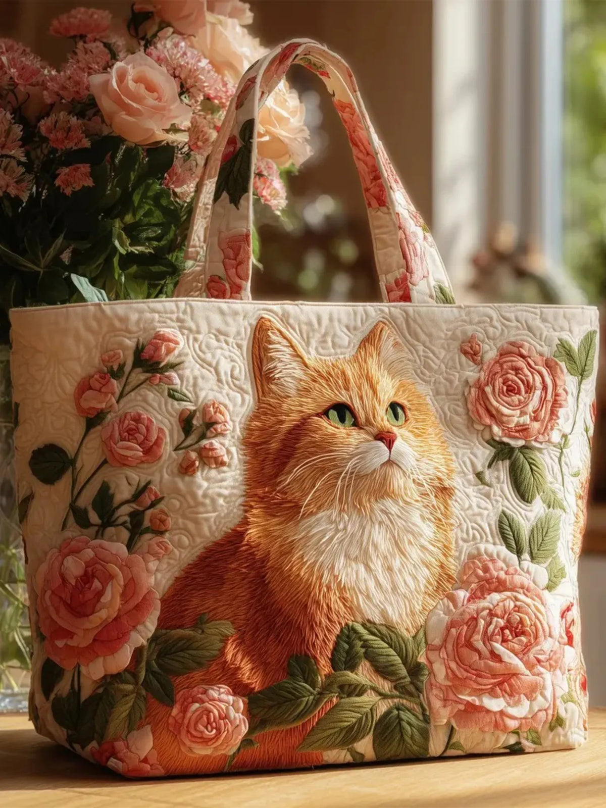 Cute Kittens and Flowers Quilted Tote Bag