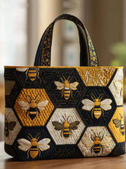 Animal bee honeycomb checkered quilted tote bag