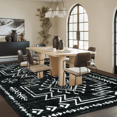 Vivienne Washable Aztec Moroccan Distressed Black Rug