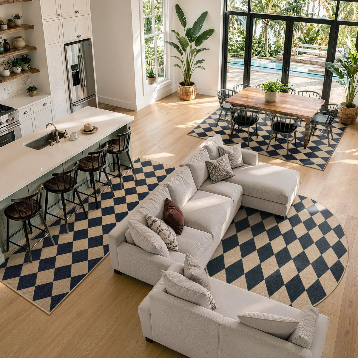 Coline Washable Geometric Checkered Easy Jute Black Indoor/Outdoor Runner Rug