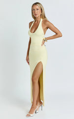 Ruby Maxi Dress - Halter Scoop Neck Low Back Bodycon Dress in Lemon