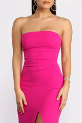 April Front Slit Strapless Crepe Dress