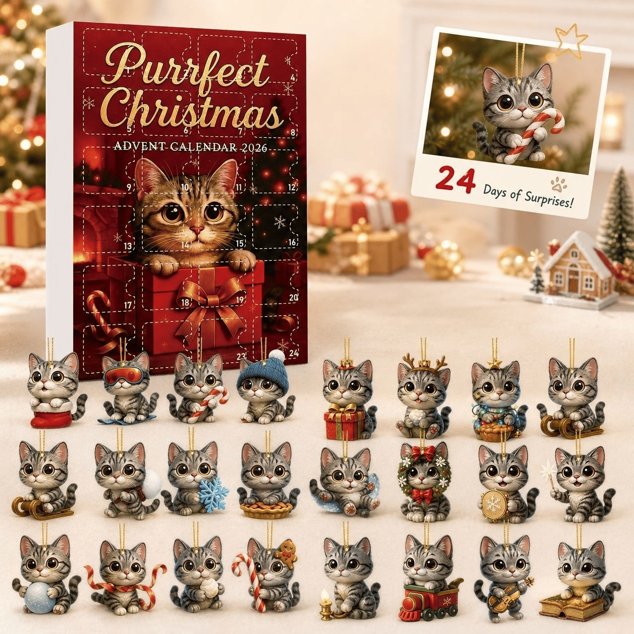 2026 Christmas Advent Calendar: Cute Cat Series Blind Box(2D Acrylic Flat)