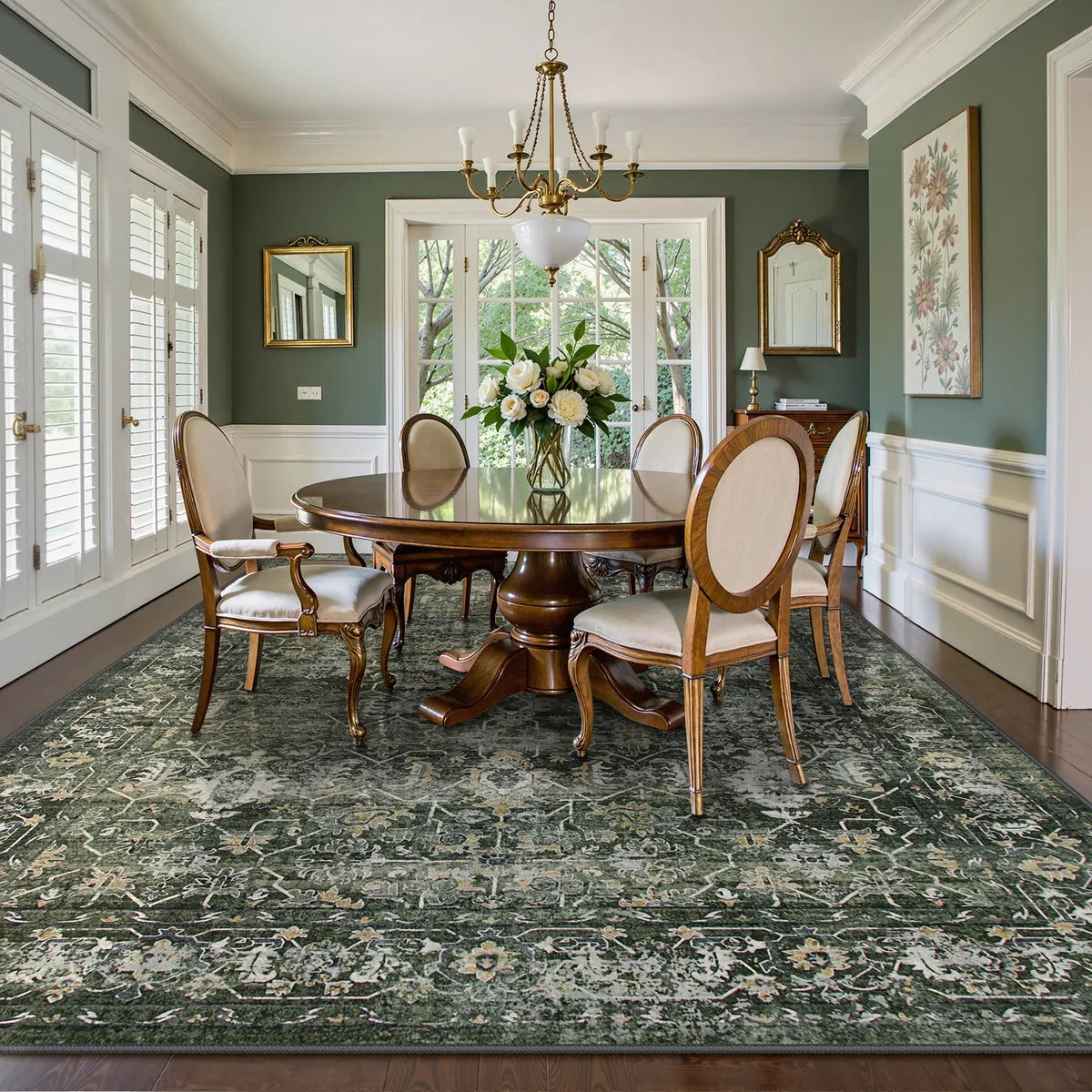 Margot Washable Vintage Distressed Dark Green Rug