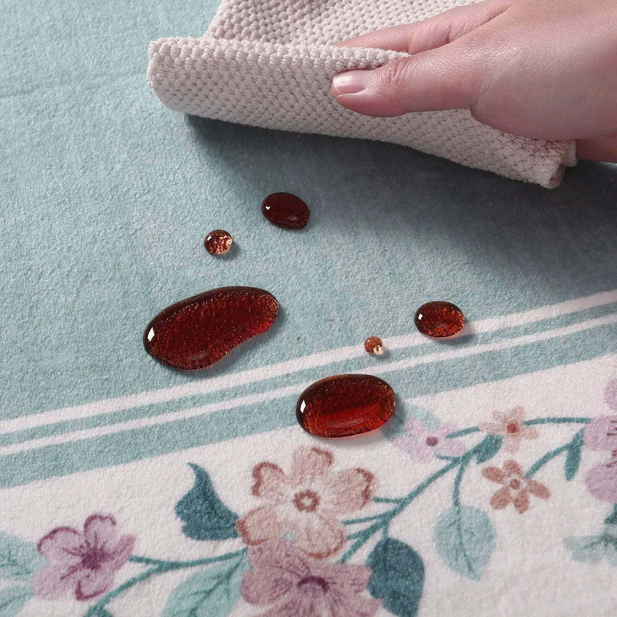Ariele Washable Vintage Floral Scalloped Dusty Blue Rug