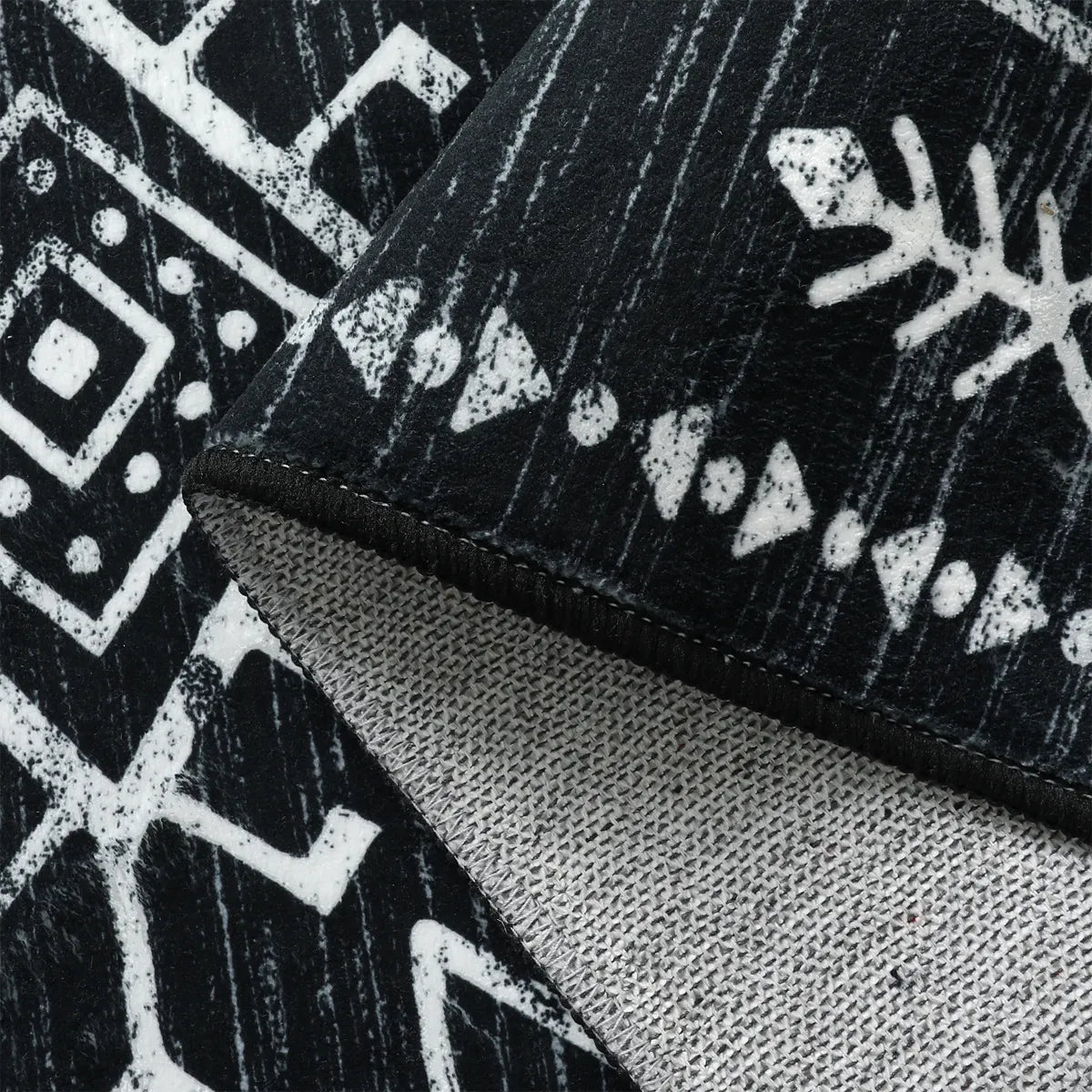 Vivienne Washable Aztec Moroccan Distressed Black Rug