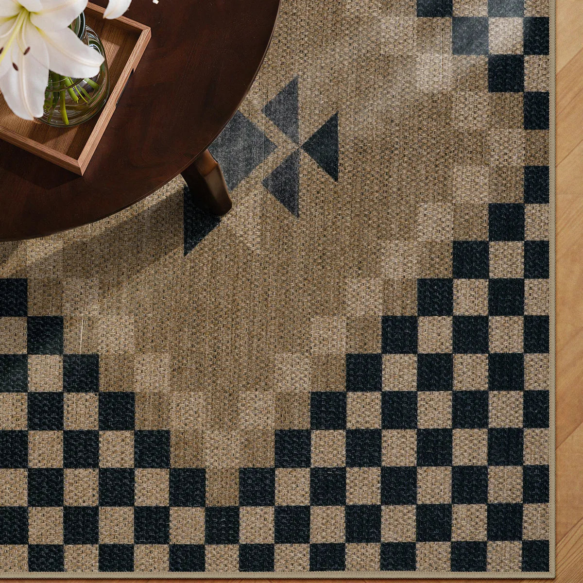Lunette Washable Tribal Soft Easy Jute Black Indoor/Outdoor Runner Rug
