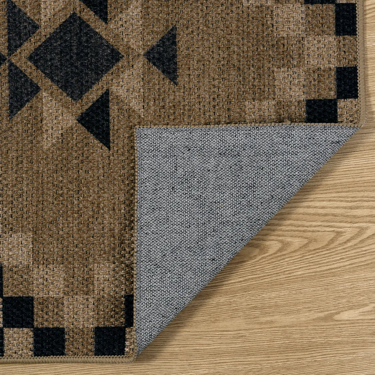 Lunette Washable Tribal Soft Easy Jute Black Indoor/Outdoor Runner Rug
