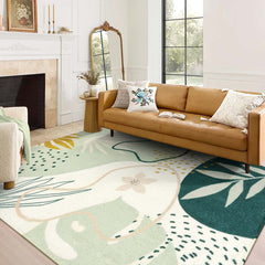 Kiki Washable Modern Botanical Leaf Print Green Rug