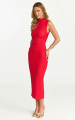 Aleks Midi Dress - High Neck Bodycon Dress in Red