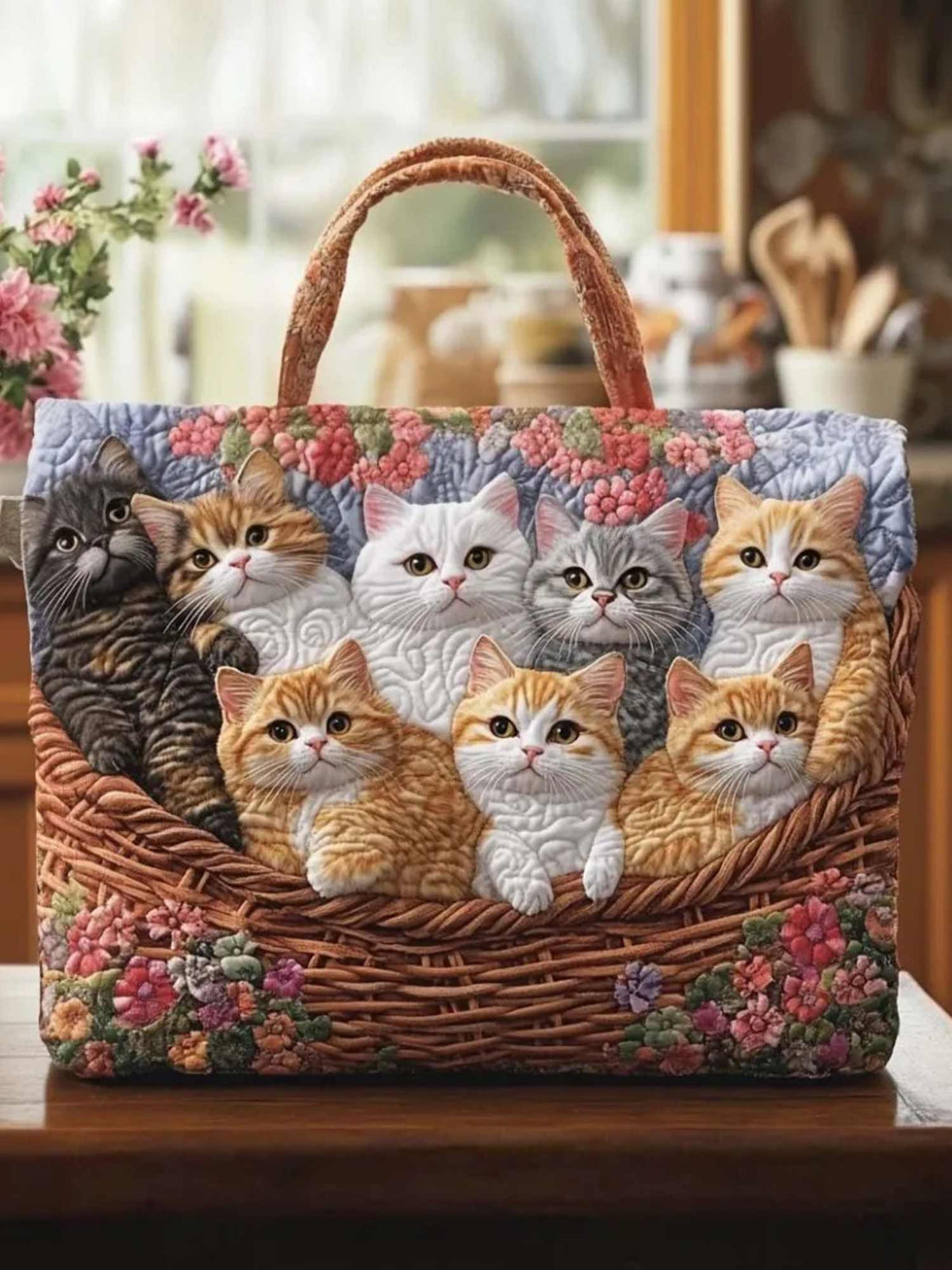 Cat Family Quilted Tote Bag