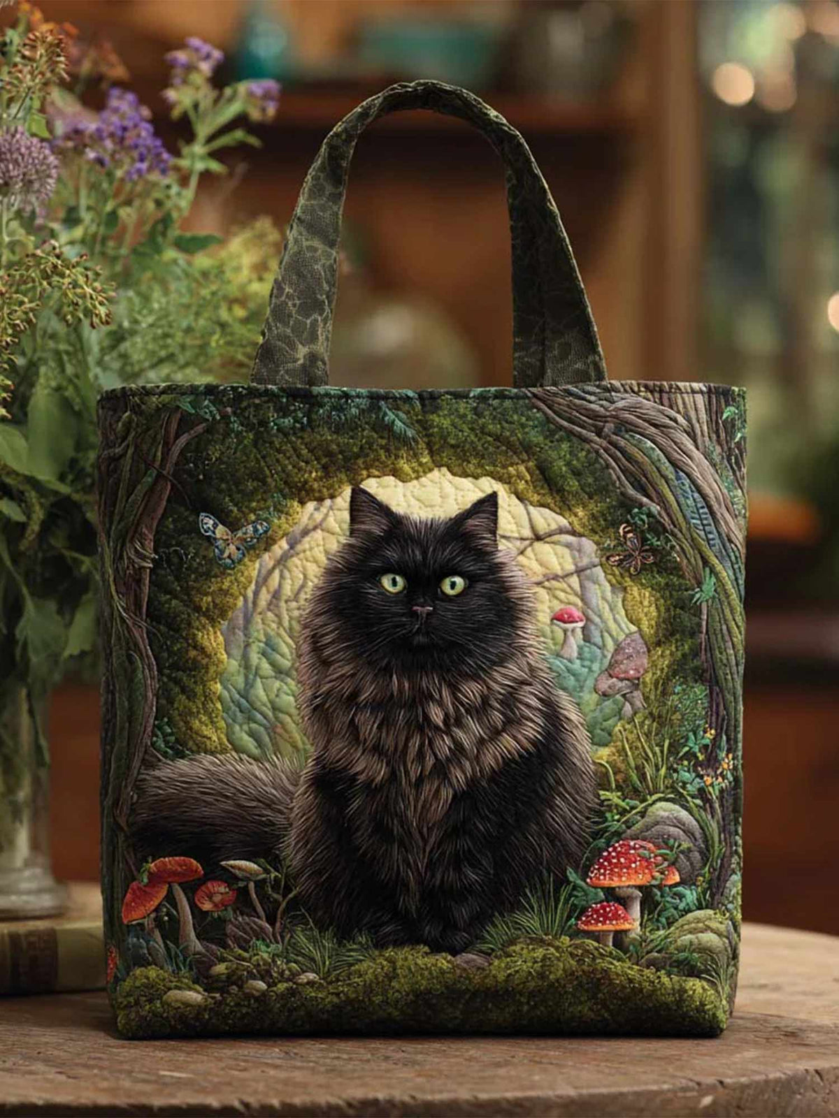 Elegant Cat Quilted Tote Bag