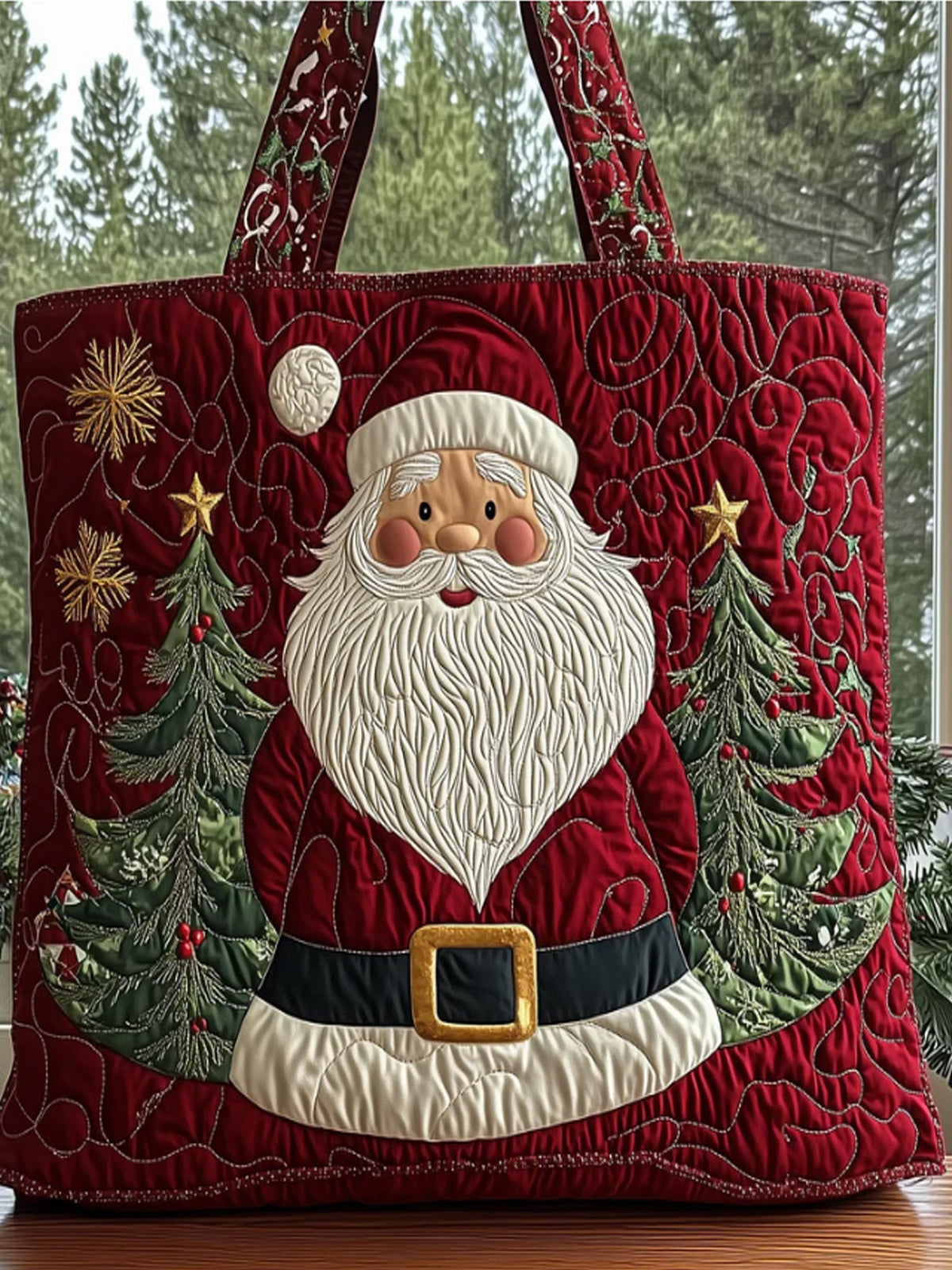 Christmas   Santa Claus   Print  Quilted Tote Bag