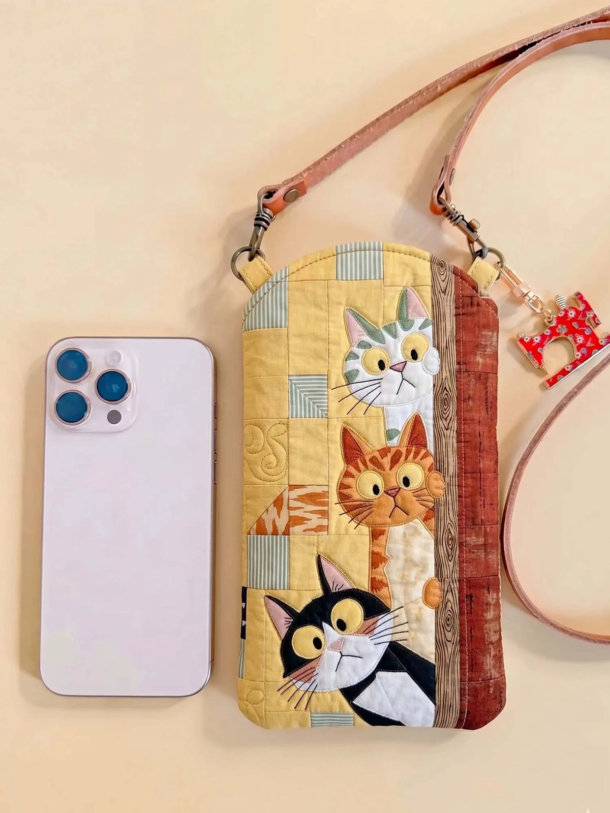 Cute Cat Quilted Slim Phone Crossbody Bag