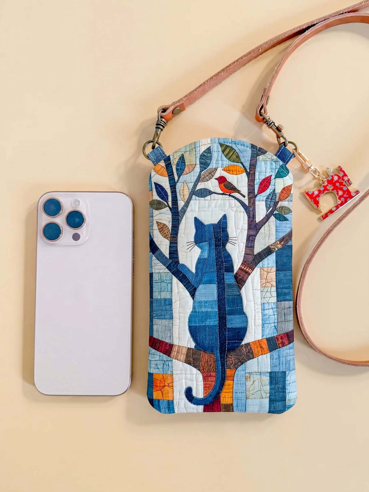 The Cat On The Branch Quilted Slim Phone Crossbody Bag