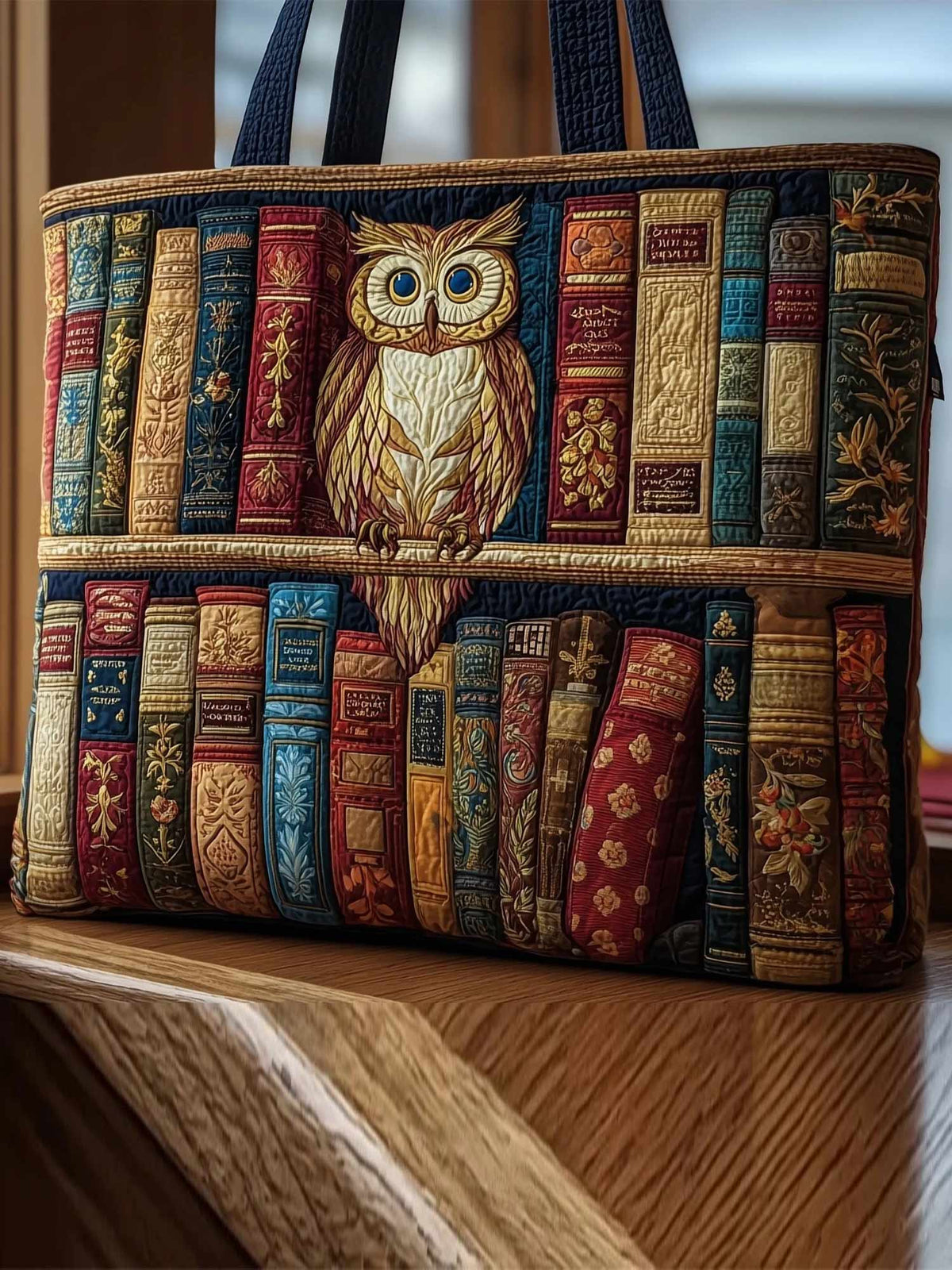 Books and Owls Quilted Tote Bag