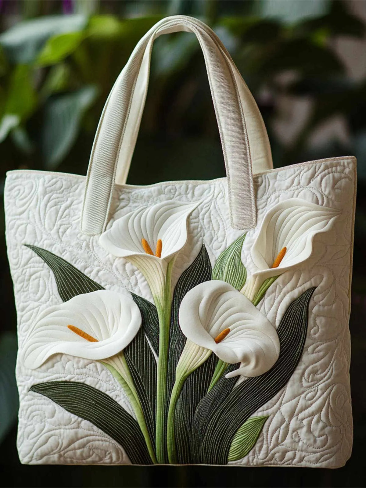 White Calla Lily Quilted Tote Bag