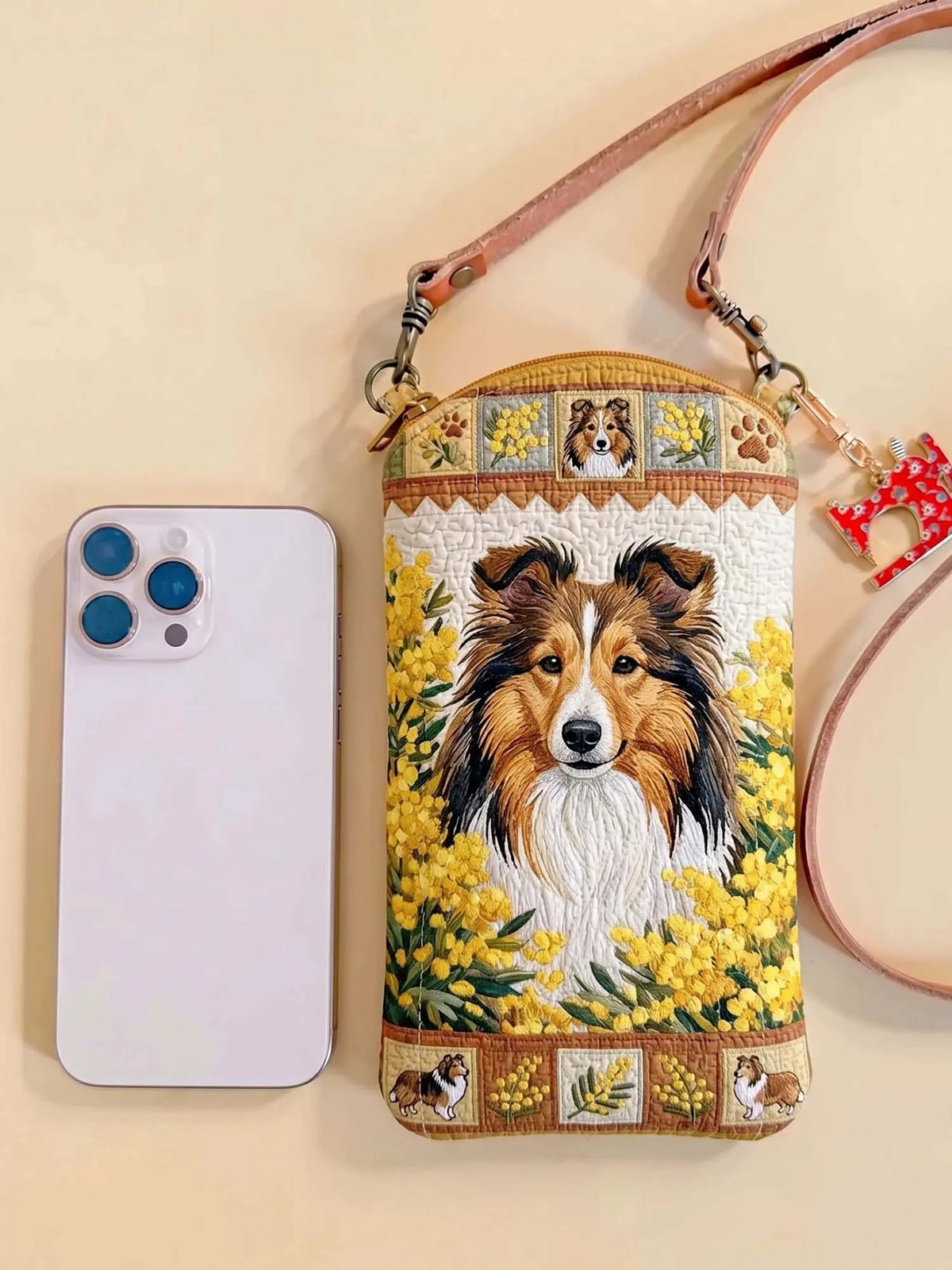 Golden Wattle Shetland Sheepdog Quilted Slim Phone Crossbody Bag