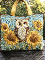 Sunflowers And Owls Quilted Tote Bag