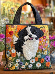 Shih Tzu and Flowers Quilted Tote Bag