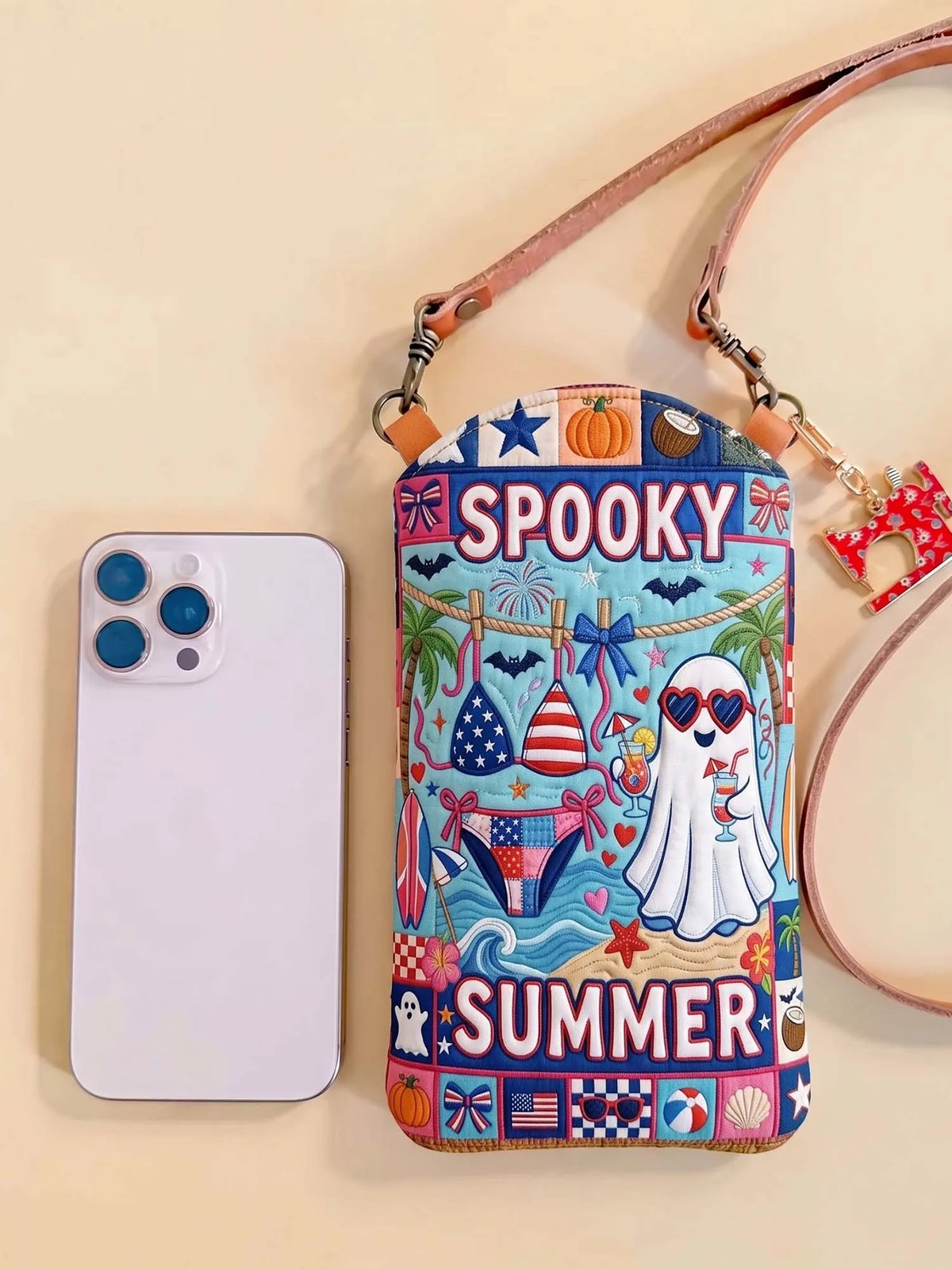 Halloween Spooky Summer Quilted Slim Phone Crossbody Bag