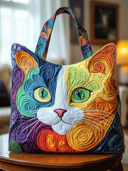 Colorful Cat Quilted Tote Bag
