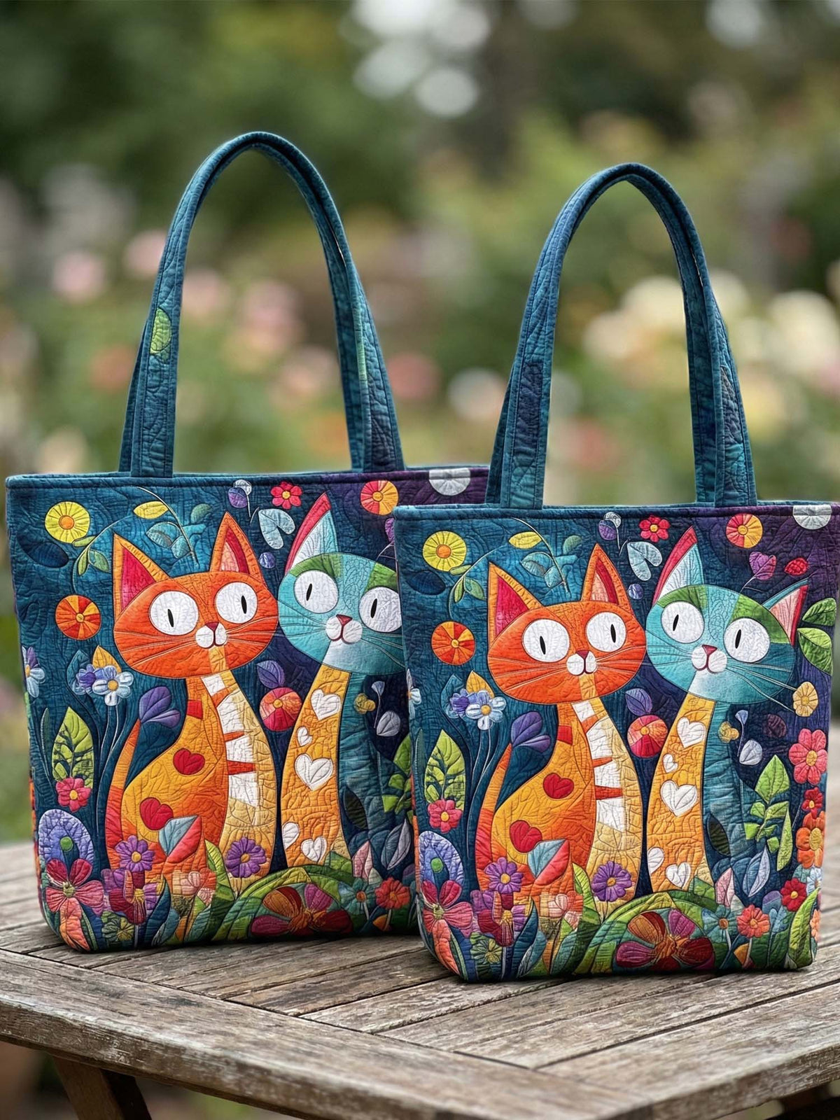Valentine's Day Cat Quilted Tote Bag