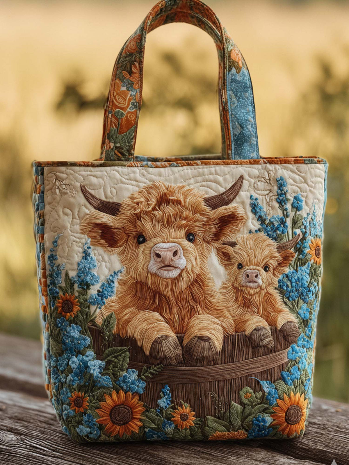 Highland Cow Mother'S Day Quilted Tote Bag