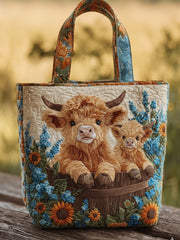 Highland Cow Mother'S Day Quilted Tote Bag