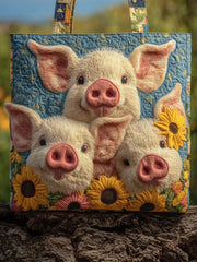Happy Piggies Quilted Tote Bag
