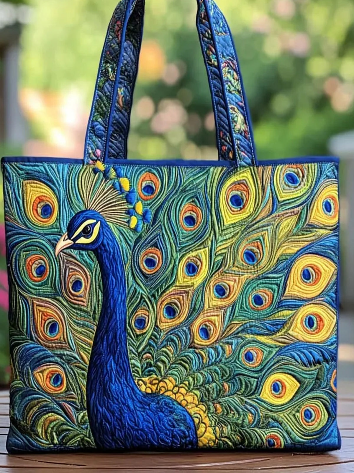 Royal Peacock Quilted Tote Bag